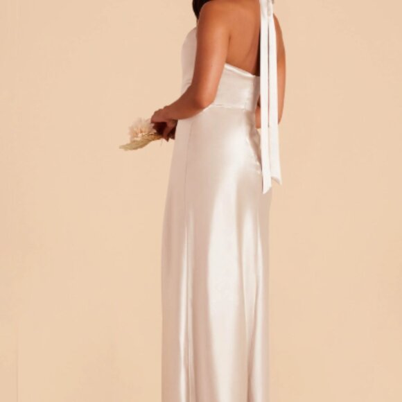 Birdie Grey Monica Champagne Satin Grecian Halter Bridesmaid Dress - Picture 2 of 5
